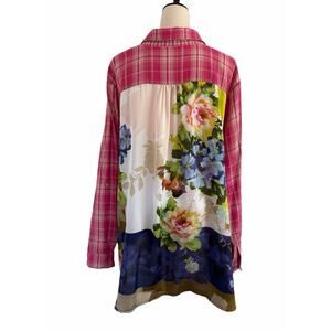 Soft Surroundings Shirt Womens 3X Plaid Floral Mixed Print Button Front Tunic